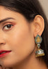 Silver Look Alike Stone Studded Temple Jhumka Style Earrings 20g